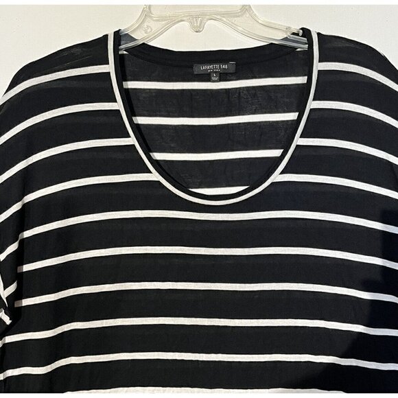 LAFAYETTE 148 Black White Striped Rayon Short Sleeve Scoop Neck T-Shirt Top - Picture 3 of 6